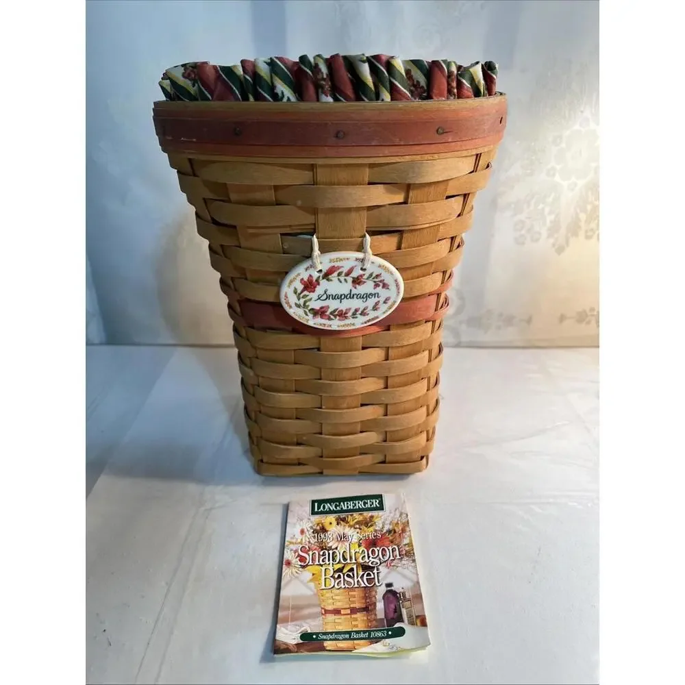 Longaberger 1998 May Series Snapdragon Basket w/Liner, Protector and Tie-on